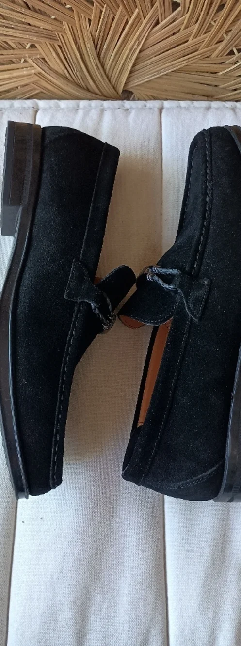 Stacy Adams Men's Black Suede Slip-On Loafers with Silver Bit Hardware_9